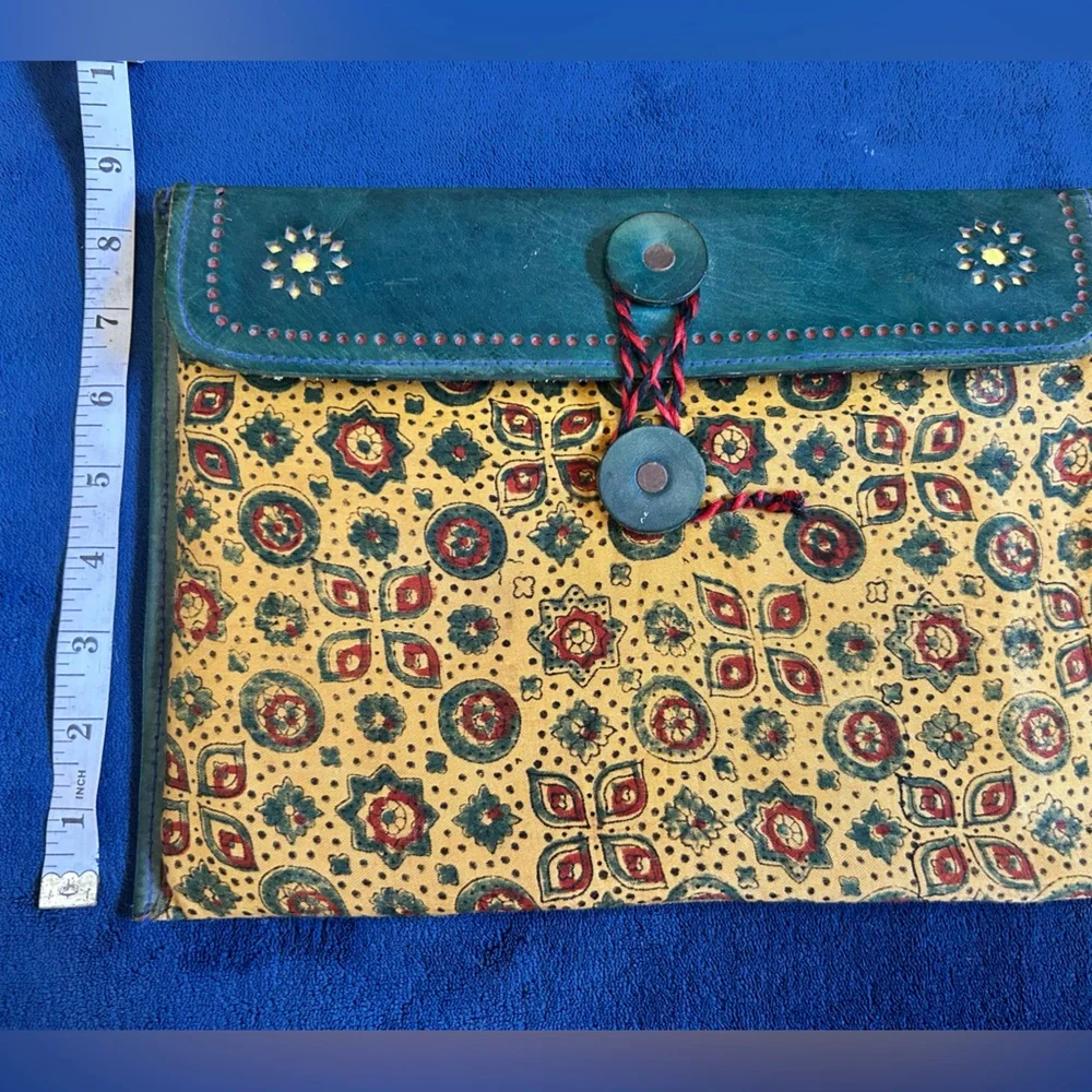Vintage Handmade Leather Ipad Clutch- Bohi Tribal Pattern- Unique Piece